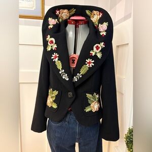 Simon Chang Black Blazer with Floral Embroidery Size 10